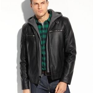 Guess Faux Leather Hooded Moto Biker Jacket Size XXL